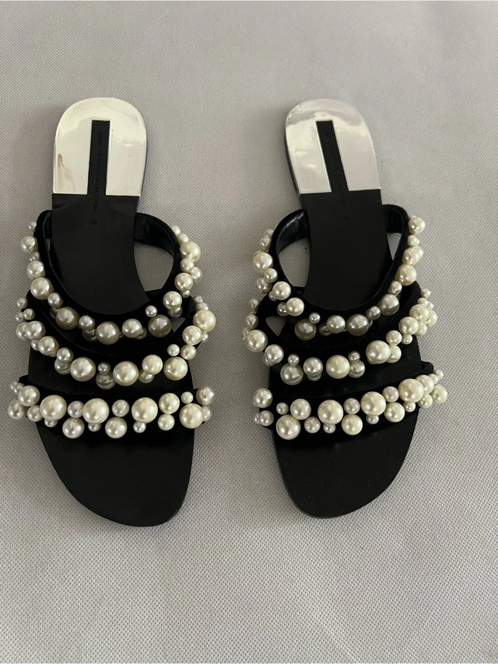 Zara Black Pearl-Embellished Slide Sandals - Picture 12 of 12